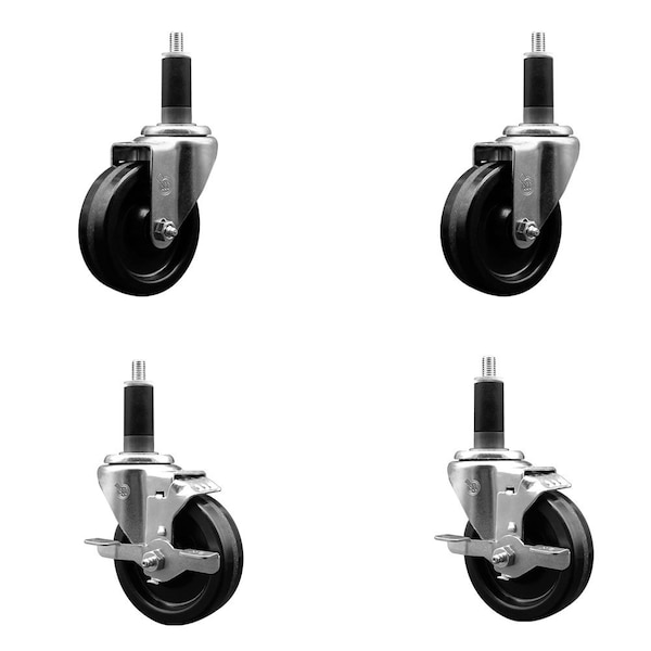 4'' Phenolic Wheel Swivel 1-1/8'' Expand Stem Caster Set 2 Brakes, 4PK